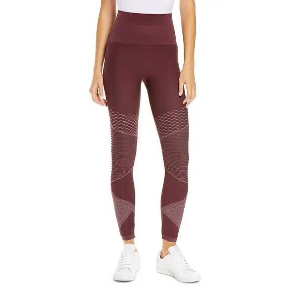 Spanx Pants - SPANX Look At Me Now Seamless Moto High Rise Leggings Womens X-Small 0 Red Wine